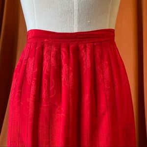 Vintage Red 100% Silk Pleated Skirt
